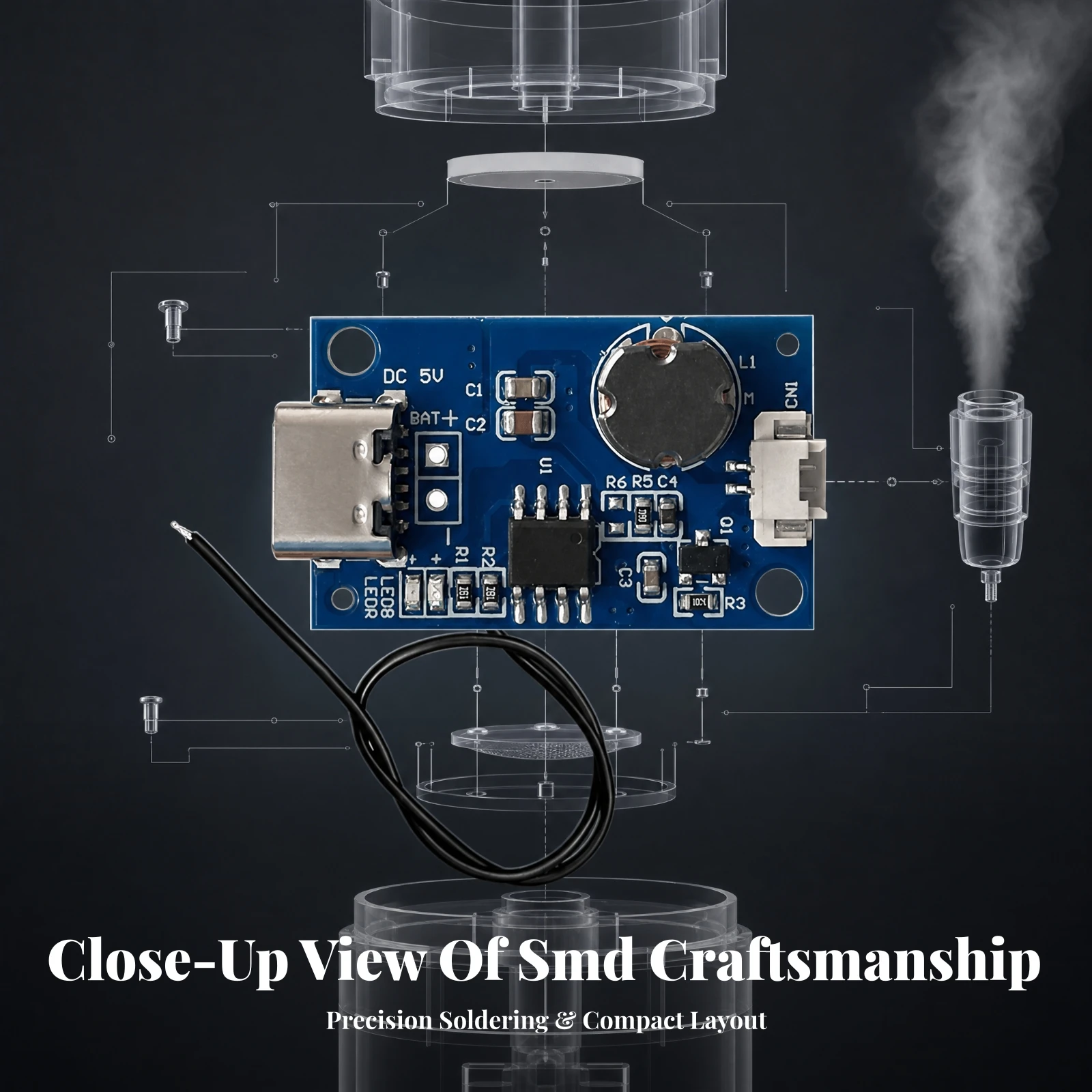 Circuit Board Water-Shortage Protection Type-C Usb Spray Humidifier Module Humidifier Atomizer Driver Board Continuous