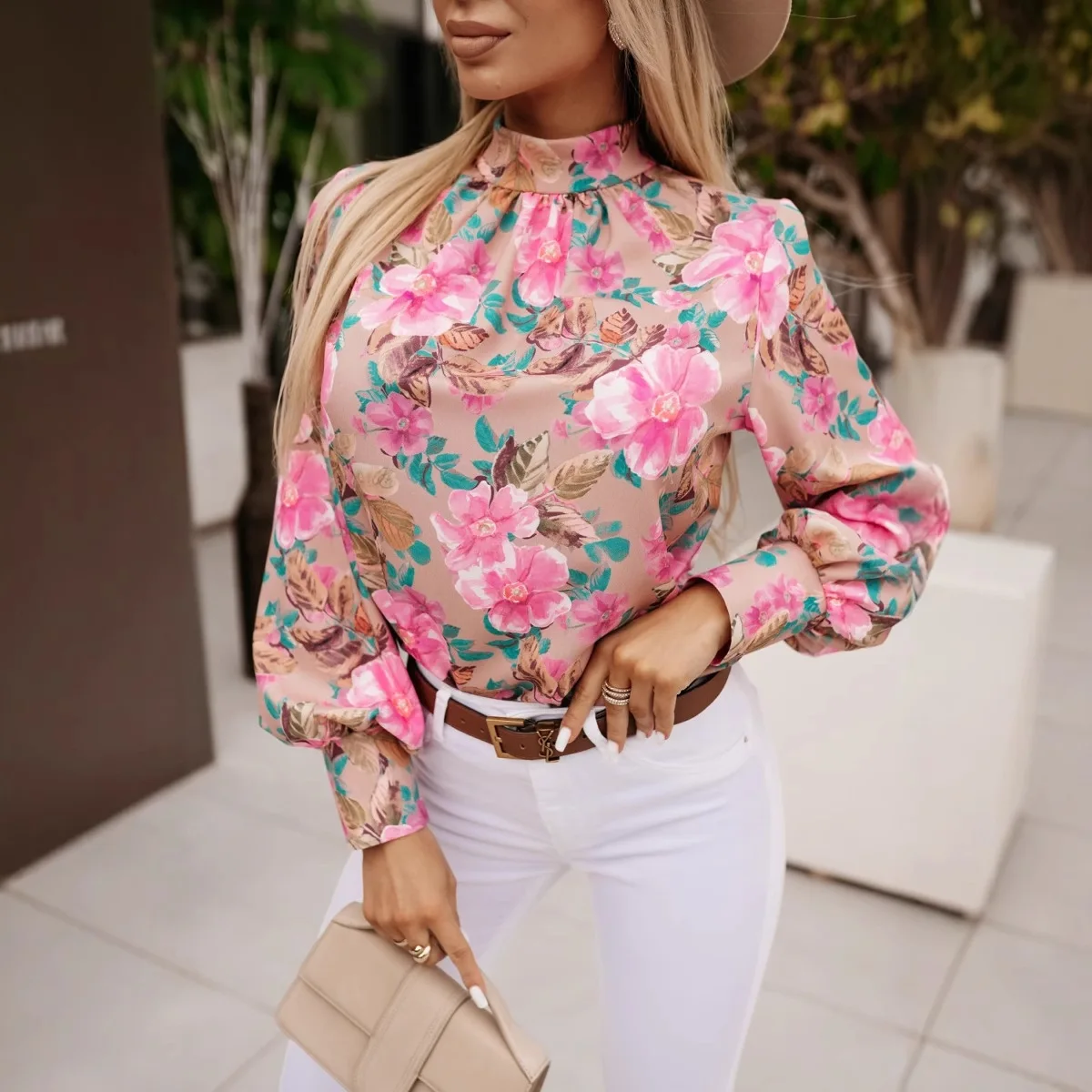 

Office Elegant Floral Print Shirts & Blouses Women Autumn Winter Stand Neck Lantern Sleeve Shirt Casual Blusas Women Clothing