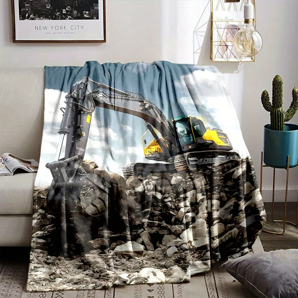 Custom Excavator Blanket Digger Construction Truck Design Personalized Name Fleece Throw All Season Soft Warm Bedding Home Decor