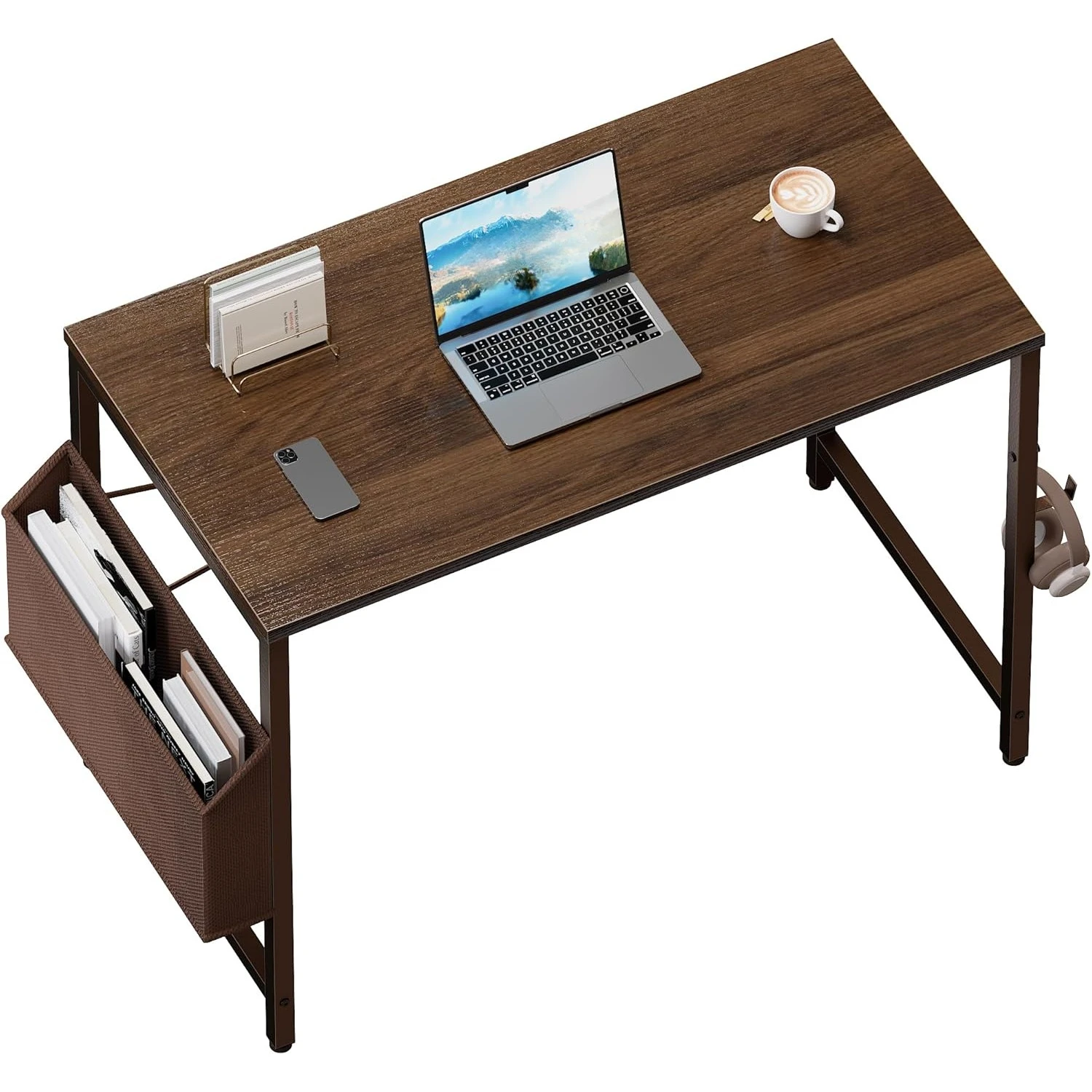 

32 Inch Computer Desk for Small Spaces with Storage Bag, Home Office Work Desk with Headphone Hook, Small Office Desk Study