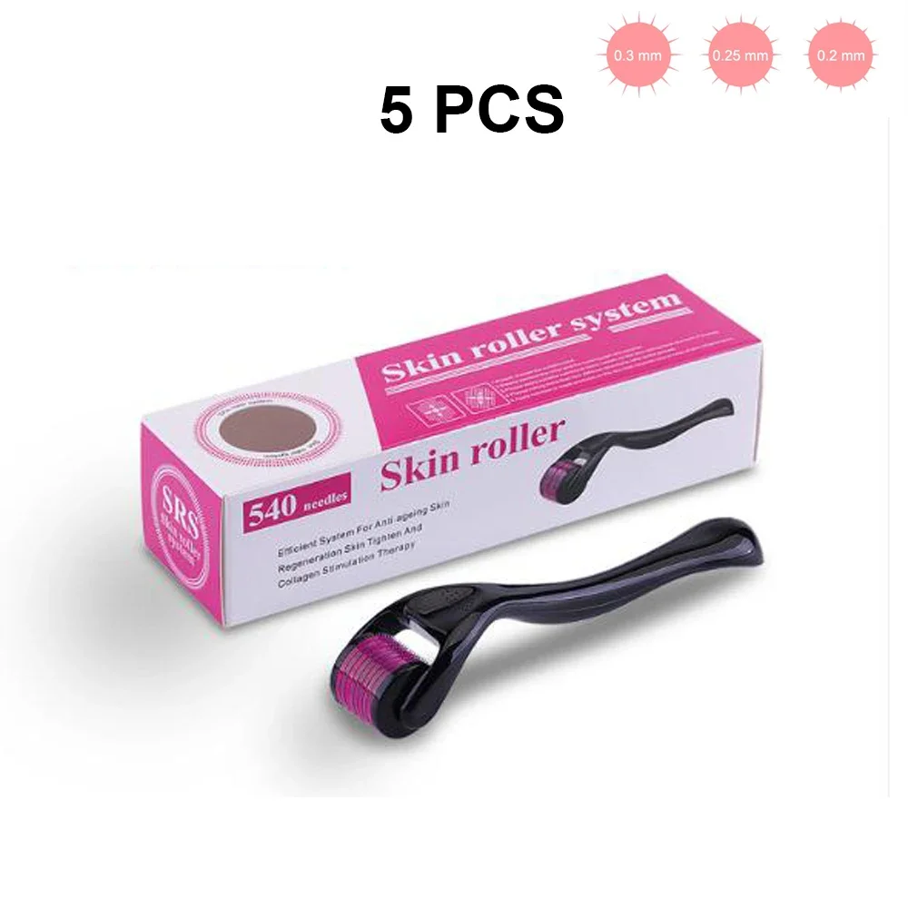 Rodillo dermatológico con microagujas para la cara, herramienta de belleza para tratamiento de Dermaroller, 540 agujas, 5 unidades