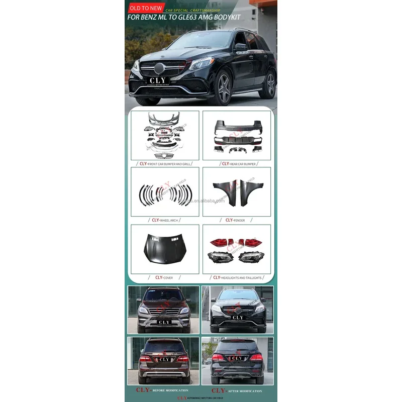 

Body Kit CLY Car Bumper With Headlight Taillight Front Rear Wheel Arch for Old Change New ML Upgrade GLE63 Kit Full Set