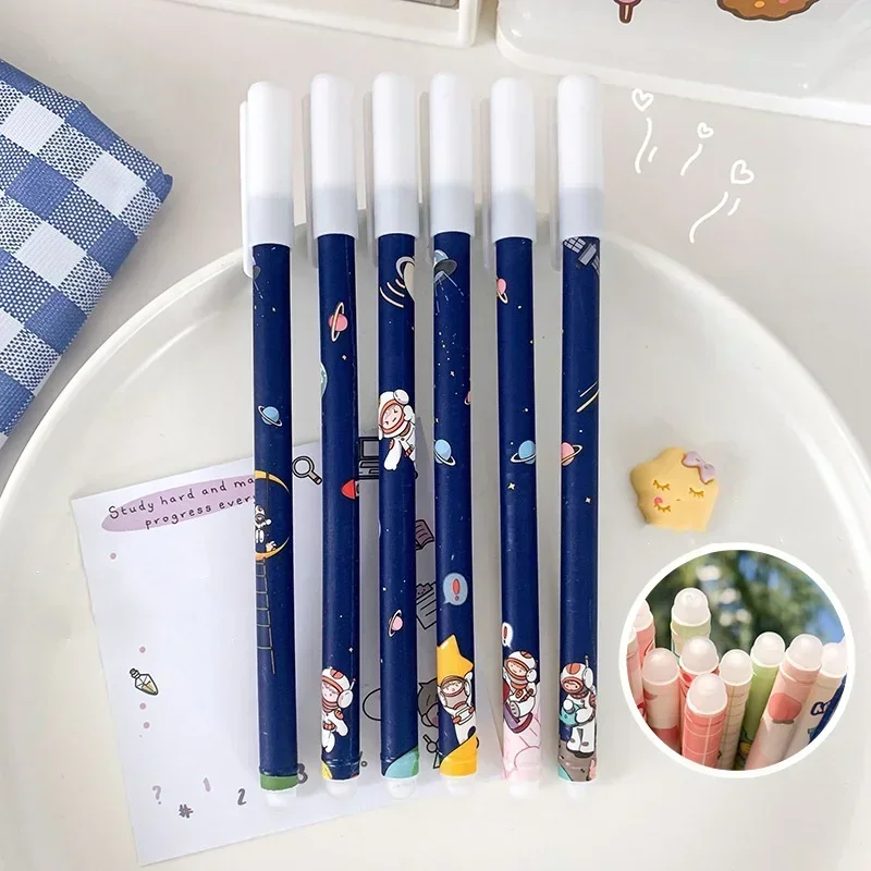 6pcs/set Erasable Gel Pen for Kids Kawaii Cartoon Rabbit Bear Style Stationery Gel Pen 0.5mm Blue Color Erasable Writing Pen