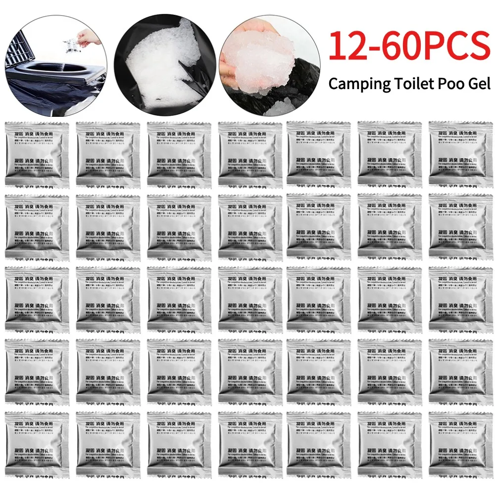 12-60Pcs Poo Powder Liquid Waste Gelling Deodorizing Powder for Camping Toilet Chemicals Poo Gel Outdoor Portable Toilet Gelling