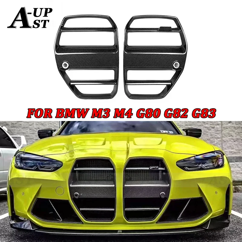 For BMW M3 M4 G80 G82 G83 Dry Carbon Fiber  Front Bumper Intake Grille ST Style Splitter Vent Trim Upgrade Body Kit