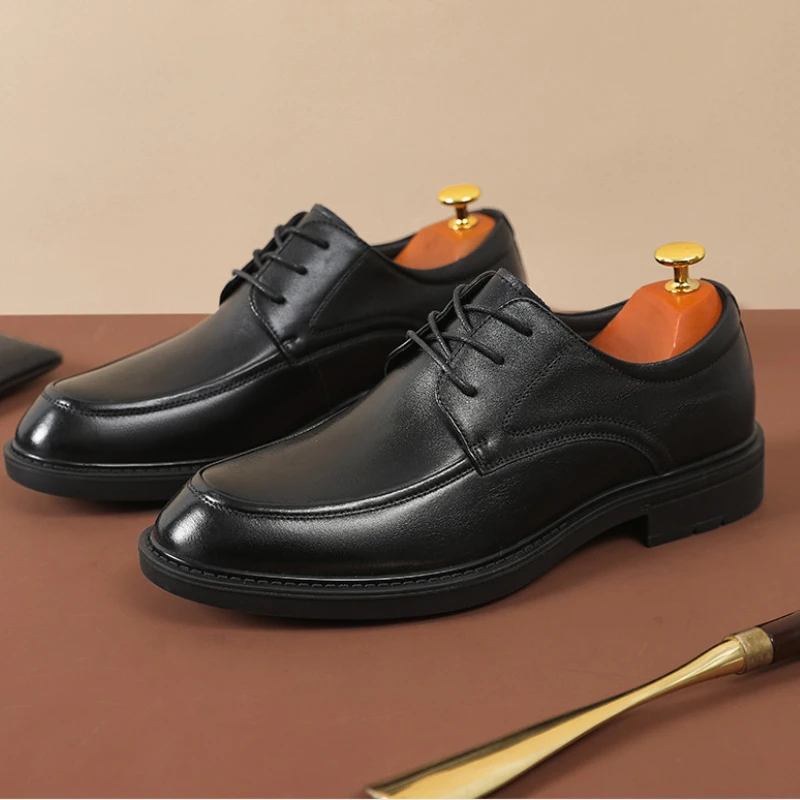 

Italian Mens Derby Shoes Genuine Leather Handamde Quality Comfortable 2025 Spring New Fashion Black Wedding Dress Shoes Male