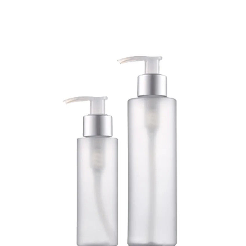 

120ML 200ML Empty Frosted Plastic Bottle PET Matte Silver Collar Clear Lotion Press Pump Refillable Cosmetic Packaging 20Pieces