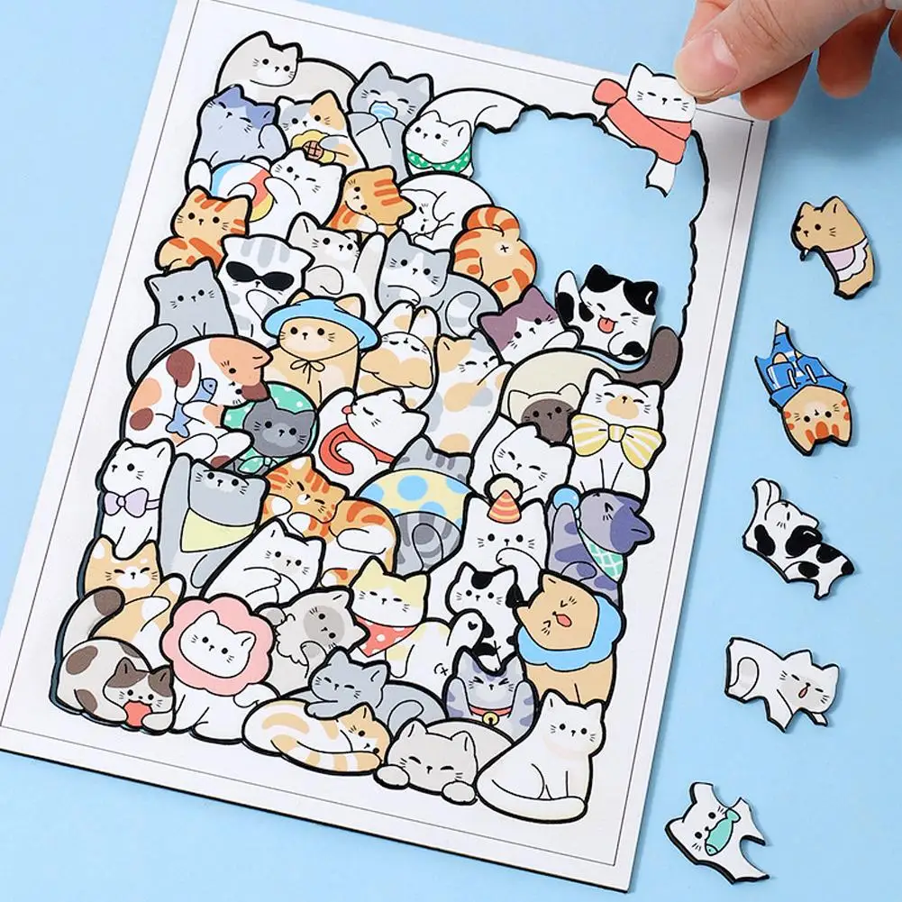 Cats Dogs Wooden Puzzle Building Blocks Irregularly Shaped Jigsaw Puzzle Game Early Education Toys For Boys Girls Gifts