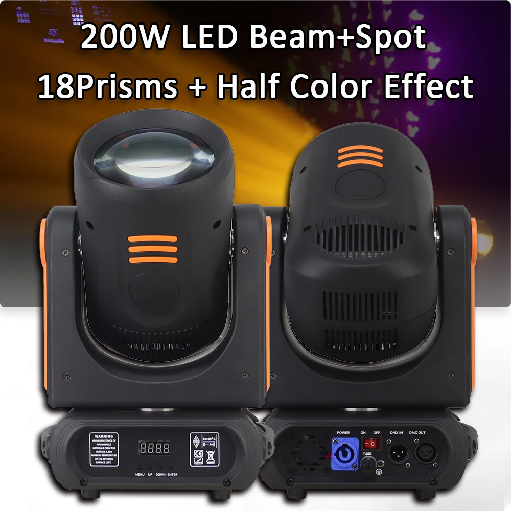 200W LED Moving Head Light Beam Rainbow Effect Stage Lighting Professional DMX512 Control for Disco Party Club Bar DJ Show