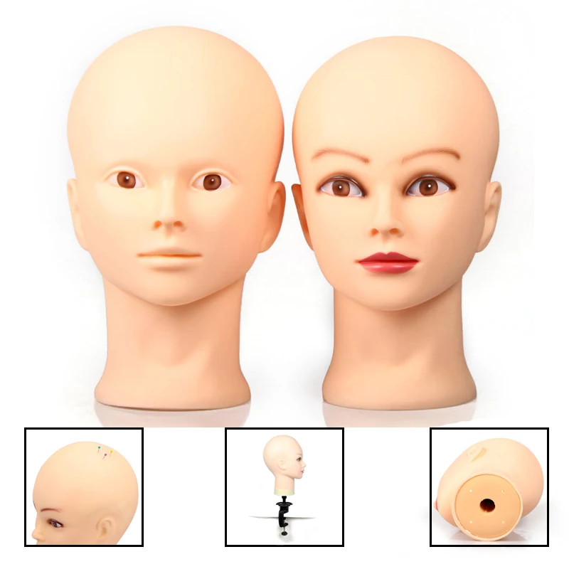 Female Bald Mannequin Head For Wig Making Hat Jewelry Display Cosmetology Beige Manikin Doll For Makeup Practice Tool