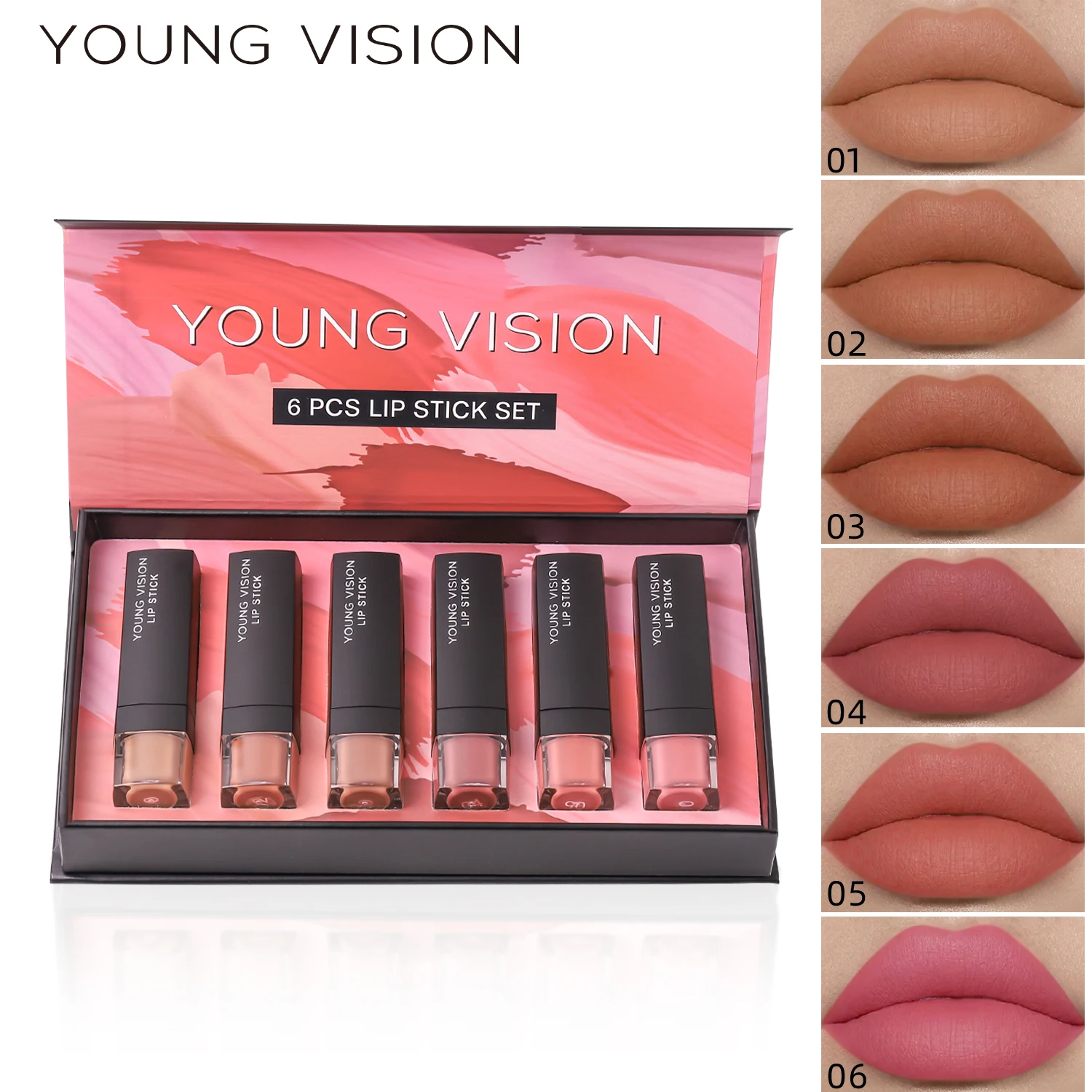6 pcs /set matte lipstick gift box set non stick cup lipstick velvet moisturizing lipstick