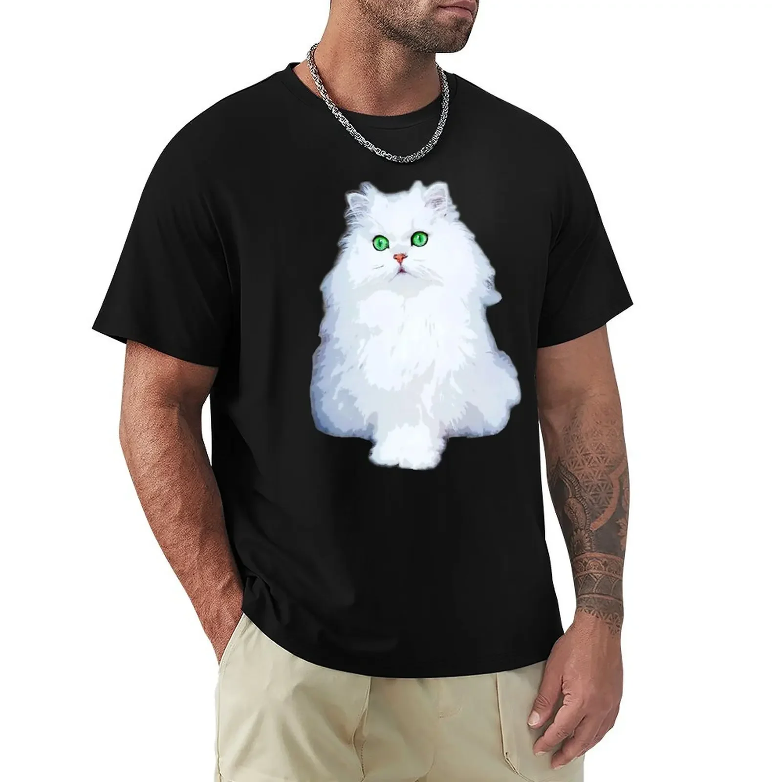 

Persian Cat White Kitten with green eyes Chinchilla T-Shirt boys animal print quick drying designer t shirt men