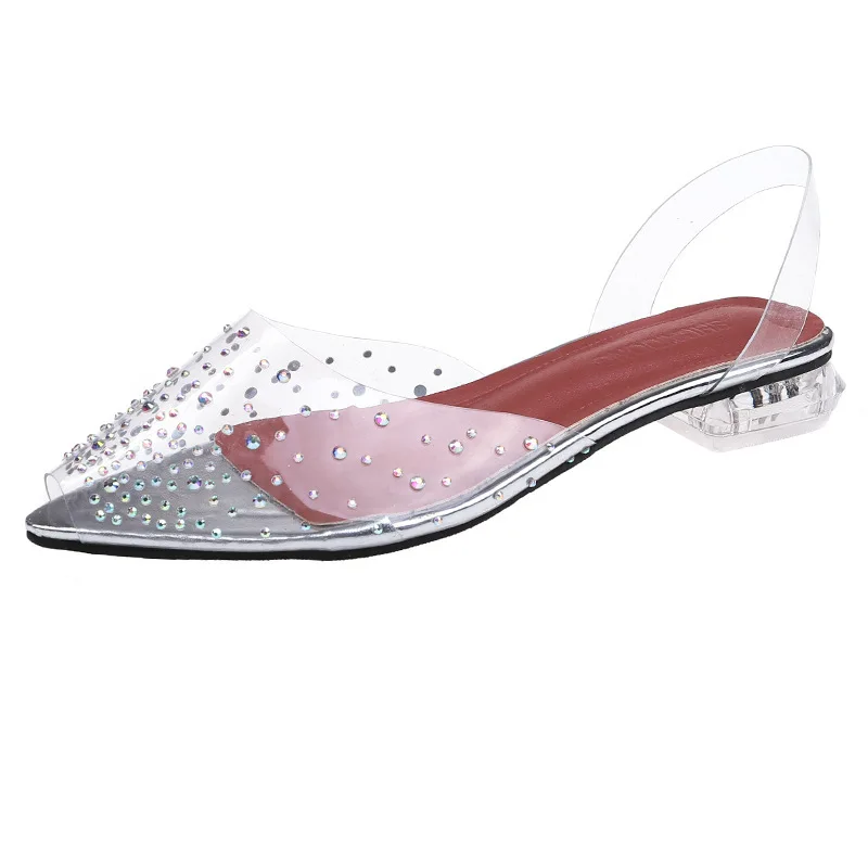 Summer Women Sandals Transparent Crystal Shoes Woman Pointed Toe High Heels Female Slippers Lady Slip On Casual Jelly Shoes