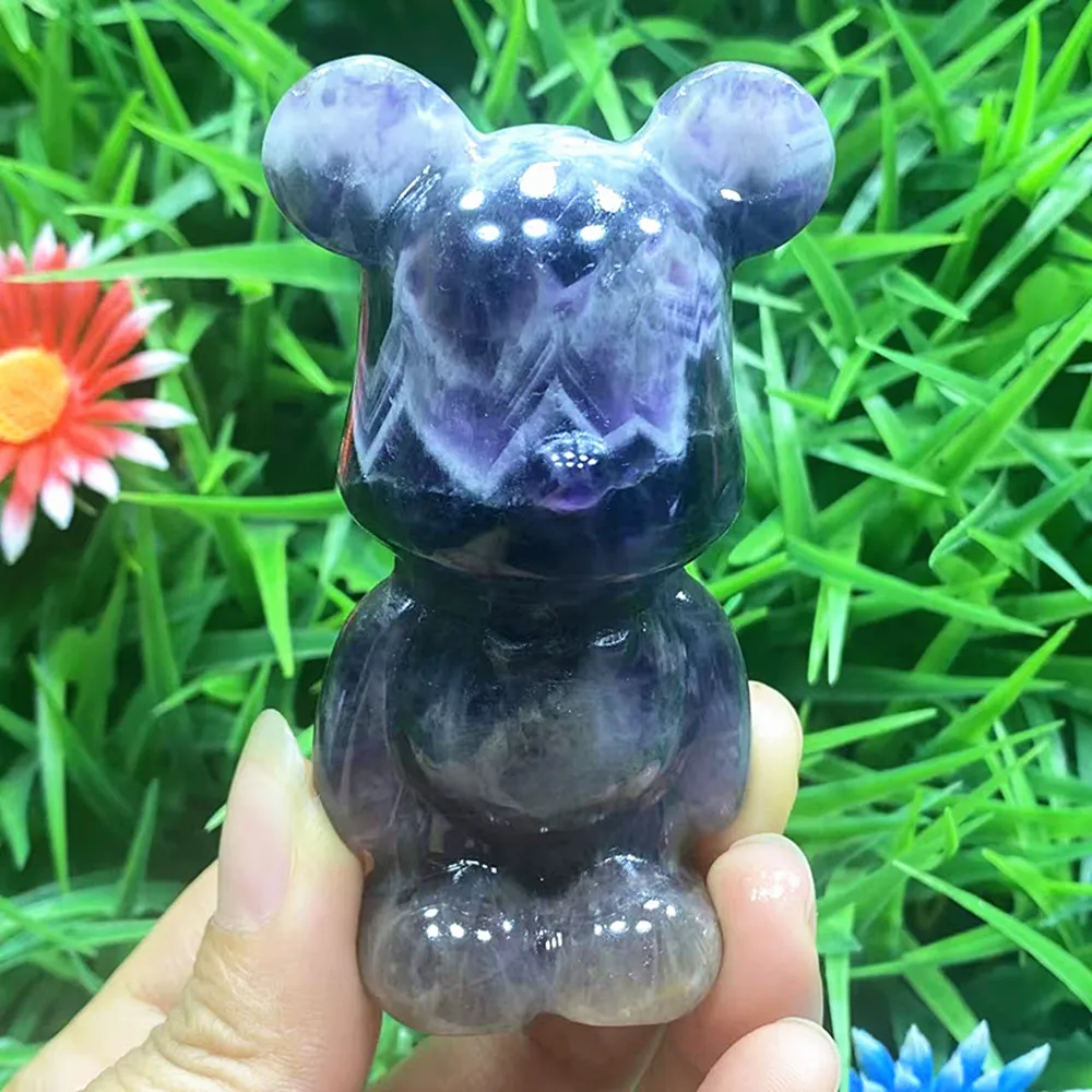 Natural crystal dreamy purple, flame stone, pink crystal, violent bear raw stone carved statue, home desk decoration item, gift