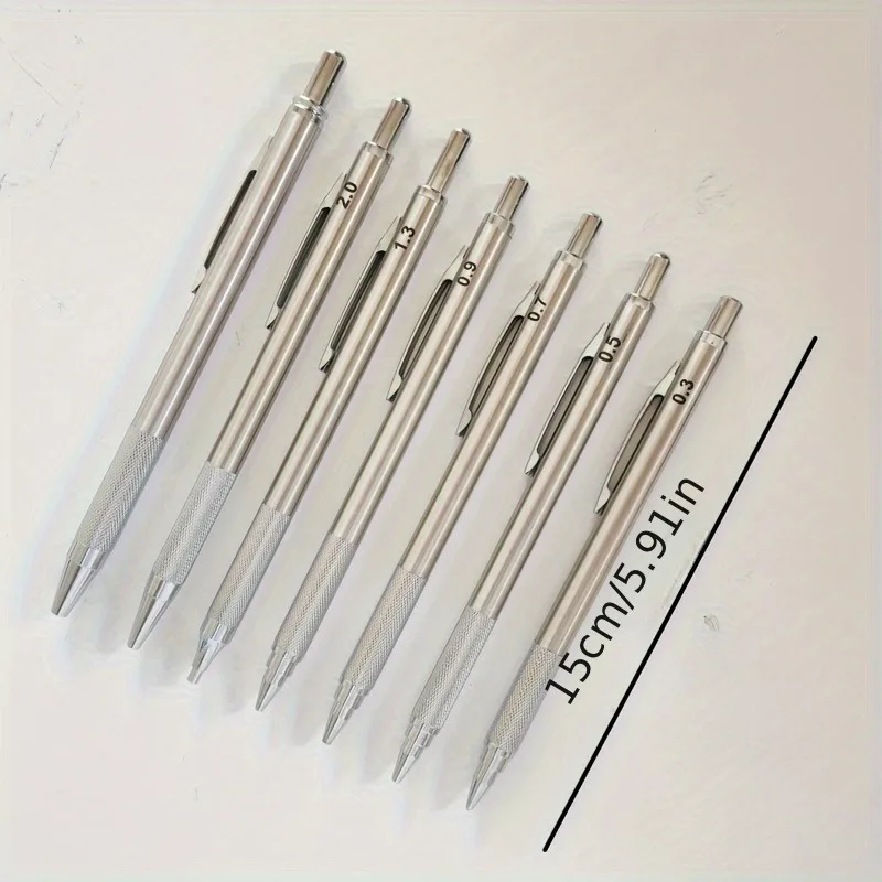 6pcs/set 0.3mm 0.5mm 0.7mm 0.9mm 1.3mm 2.0mm Mechanical Pencils Set Metal Art  Painting Pencil Office School Writing Supplies