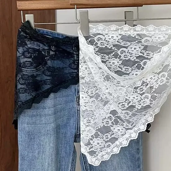 Women Lace Trim Hair Scarf Triangle Short Skirt Half Skirt Butt Curtain Skirt Lace Trim Apron Soft Lace Stacked Spring Headscarf