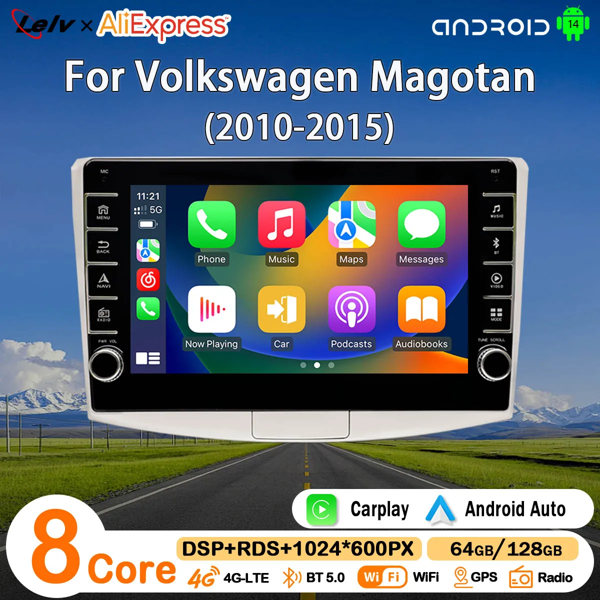 LELV 9-дюймовый Android 14 Carplay видеоплеер для VW Volkswagen Magotan 2010-2015 CC PASSAT B7 B6