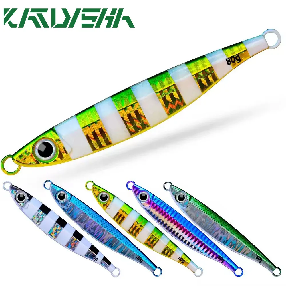 

Metal Jig 14g 21g 28g 40g 60g 80g Sinking Lure Shore Casting Jigging Lead Fish Sea Fishing Luminous Jigs Hard Bait 5 colors 1pc