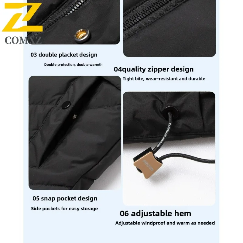 COMXZ New Mens Down Jacket Detachable Hooded Business Casual Windproof Puffer Jacket White Duck Down Thickened Winter Parka 2025