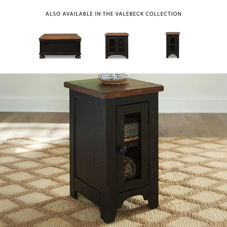 Valebeck Rustic Farmhouse Chair Side End Table with Cabinet Door, Distressed Black
