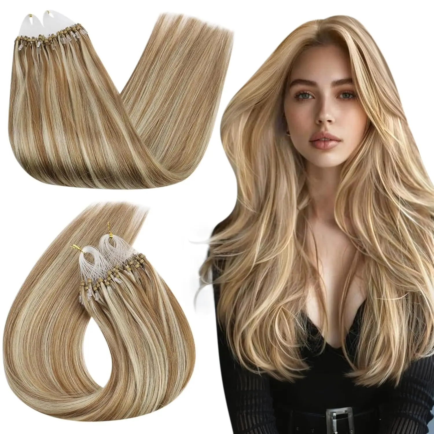 

Micro Beads Hair Extensions Golden Brown 24 Inch No Damage Cold Fusion Links 50g