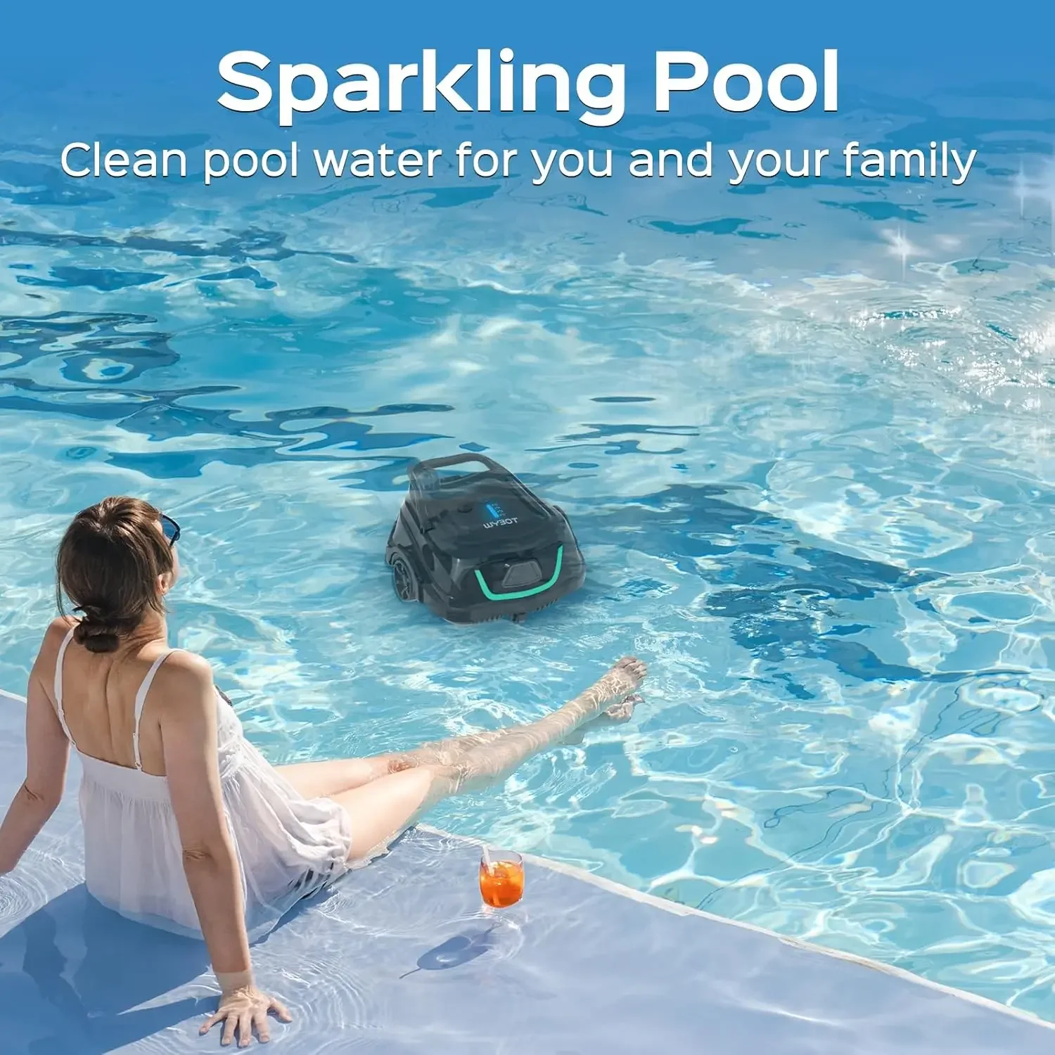 WYBOT A1 Cordless Pool Vacuum with Double Filters, Robotic Pool Cleaner Last 120 Mins, 2.5H Fast Charging, LED Indica