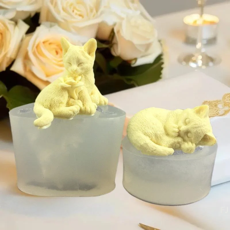 

1Pcs Cute Rose Kitten Gypsum Craft Silicone Mold for Soap, Candle, and Resin Cement Home Projects