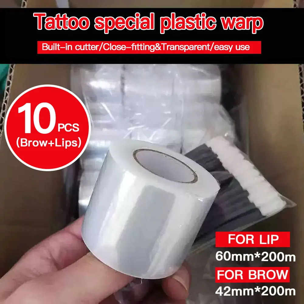 10pcs Disposable Eyebrow and Lip Tattoo Plastic Wrap Preservative Film Permanent MakeUp Supplies Tattoo Wrap Cover Tape Roll