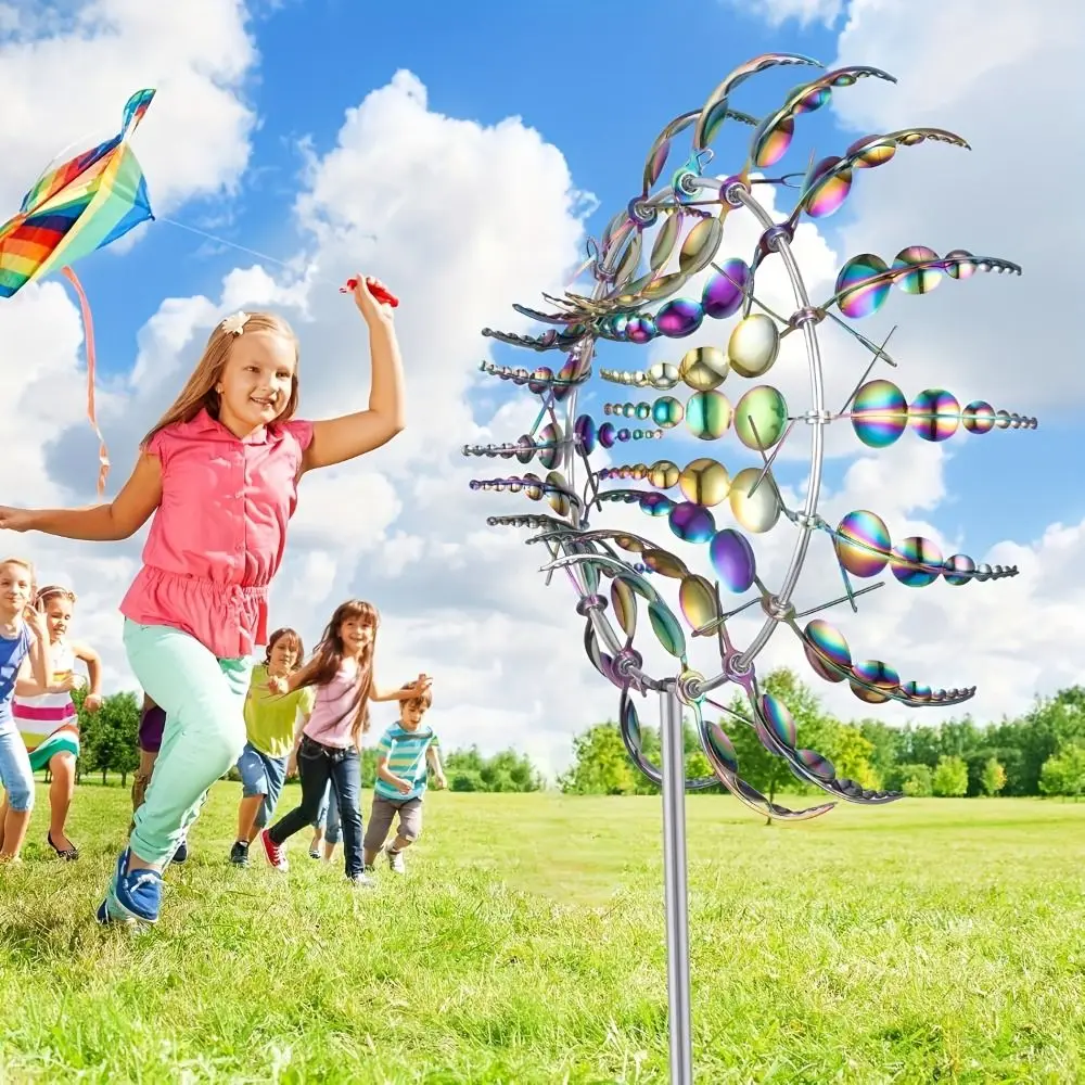 Wind Powered Metal Windmill Ground Mounted Rust Resistant Windmill Rotating Double Leaf Rotating Wind Catcher Lawn Decor