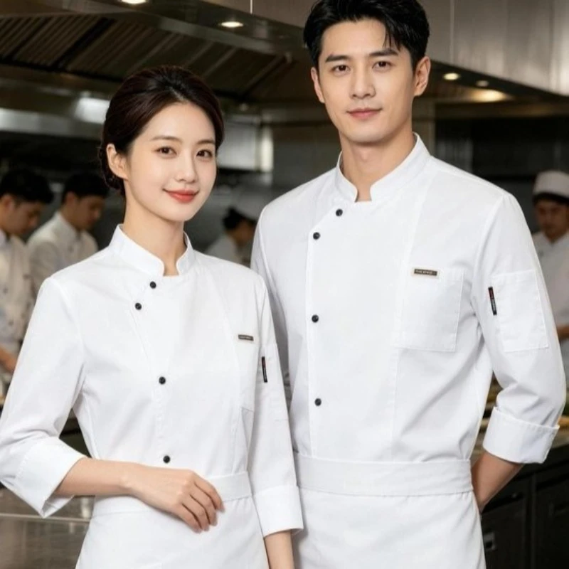 Long Sleeve Chef T-shirt Black Chef Uniform Restaurant Chef Jacket Cook Coat Baker Work Uniform Waiter Hotel Clothes Women Logo