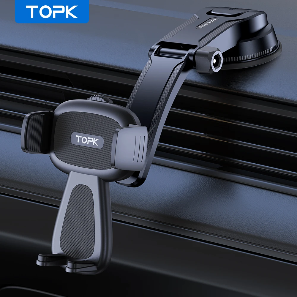 TOPK Car Phone Mount,Upgraded Support Full-Range Adjustment Cell Phone Holder for Dashboard Hands-Free Automobile for Smartphone