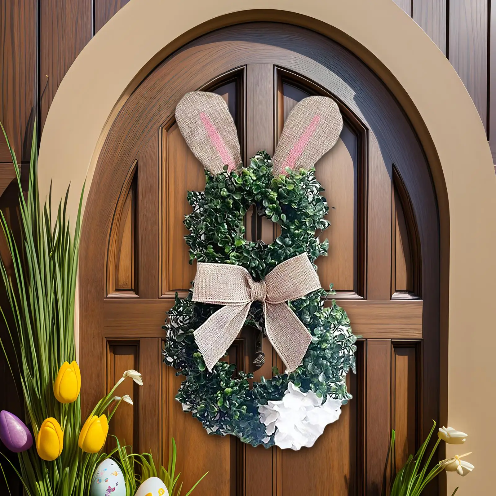 Rabbit Garland Easter Bunny Garland, Spring Wreath with Bow Knot, Hanging