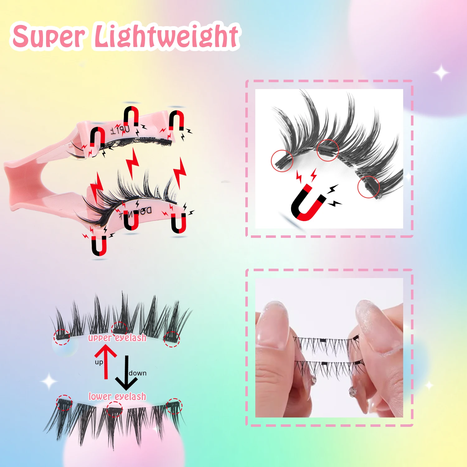 1 pair, anime-style magnetic false eyelashes, reusable magnetic eyelash set, waterproof, no glue required, suitable for sensitive eyes, natural tapered design, moistening effect, suitable for everyday makeup