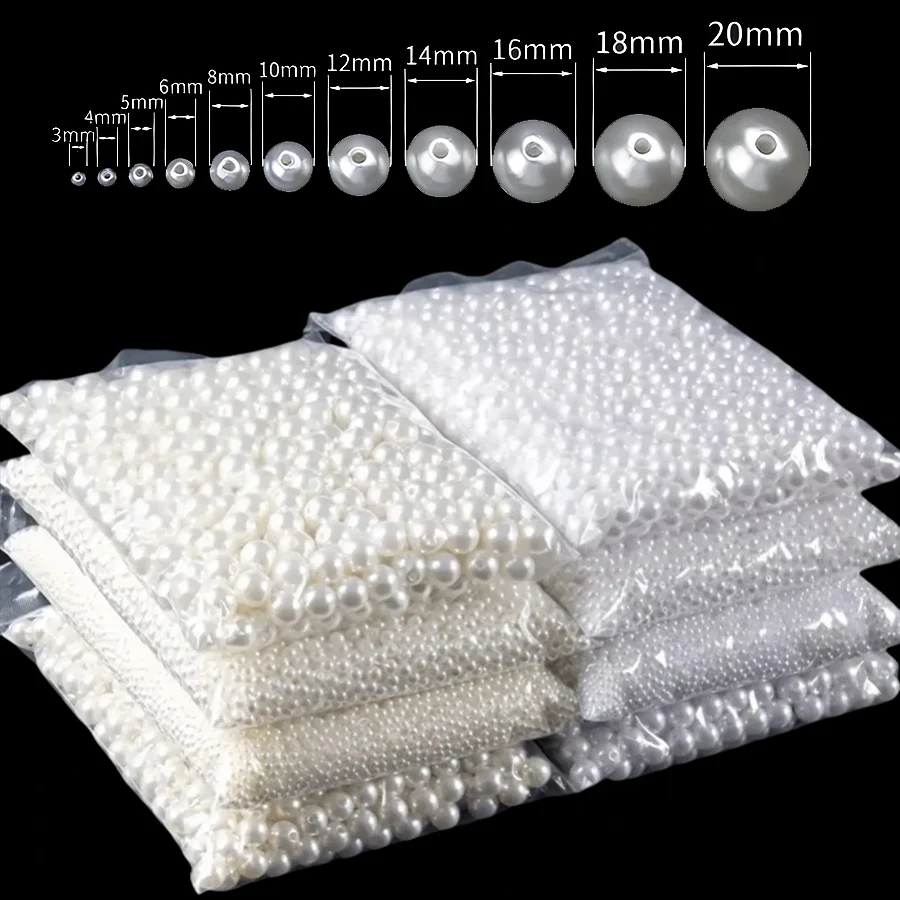 7-4400pcs ABS Pearl Beads Loose Round Beads Craft For Fashion Jewelry Making Acrylic DIY Imitation Beads 4mm/6mm/8mm/10mm/12mm
