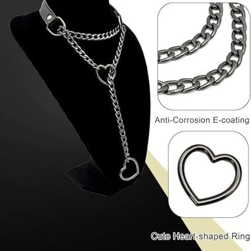 PU-Leder Herz-Slip-Ketten-Halskette aus Edelstahl für Damen, Gothic-Accessoires, Punk, Gothic, Harajuku, Schmuckgeschenke – Detail 6
