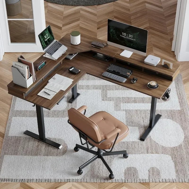 Standing Desk with Drawers, Electric Standing Gaming Desk, Height Adjustable, Corner Standing Desk with Splicing Board