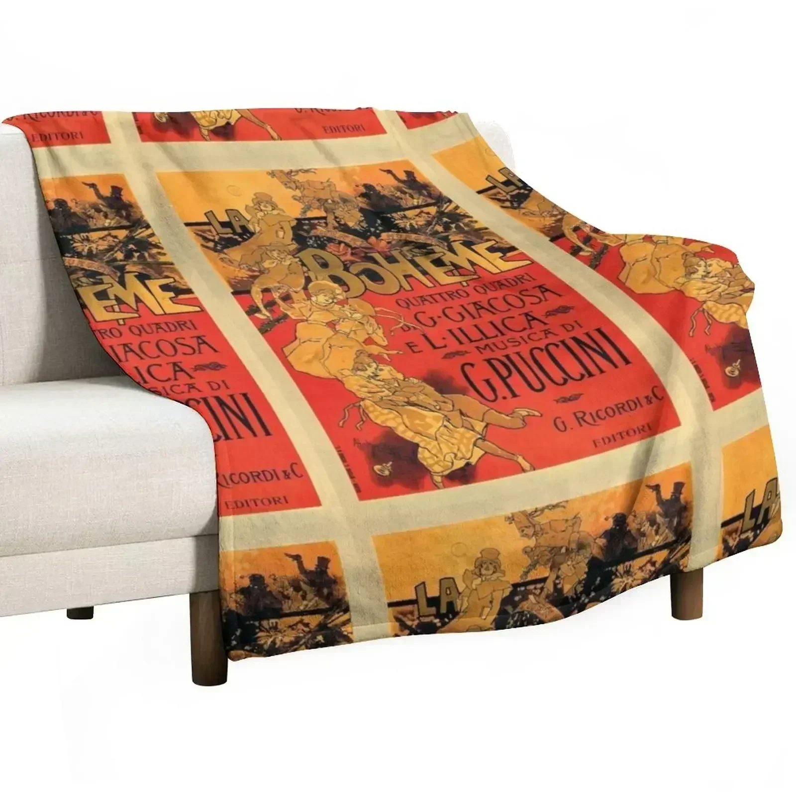 Vintage Art Nouveau La Boheme Opera Music Poster Throw Blanket Soft Nap Plaid on the sofa Vintage Soft Beds Baby Blankets