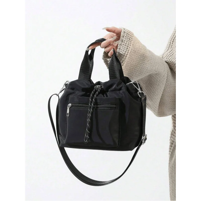 حقيبة دلو كاجوال للسيدات من النايلون مقاومة للماء بلون سادة وحقيبة يد وحقيبة كتف كروس #5