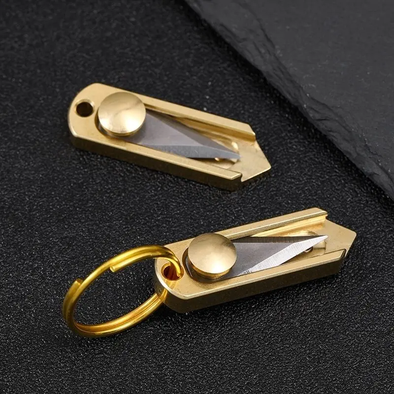 Brass MINI Push-type Broach Folding Knife Portable Unboxing Small Blade Keychain CS GO Hanging Outdoor Camping EDC Knife