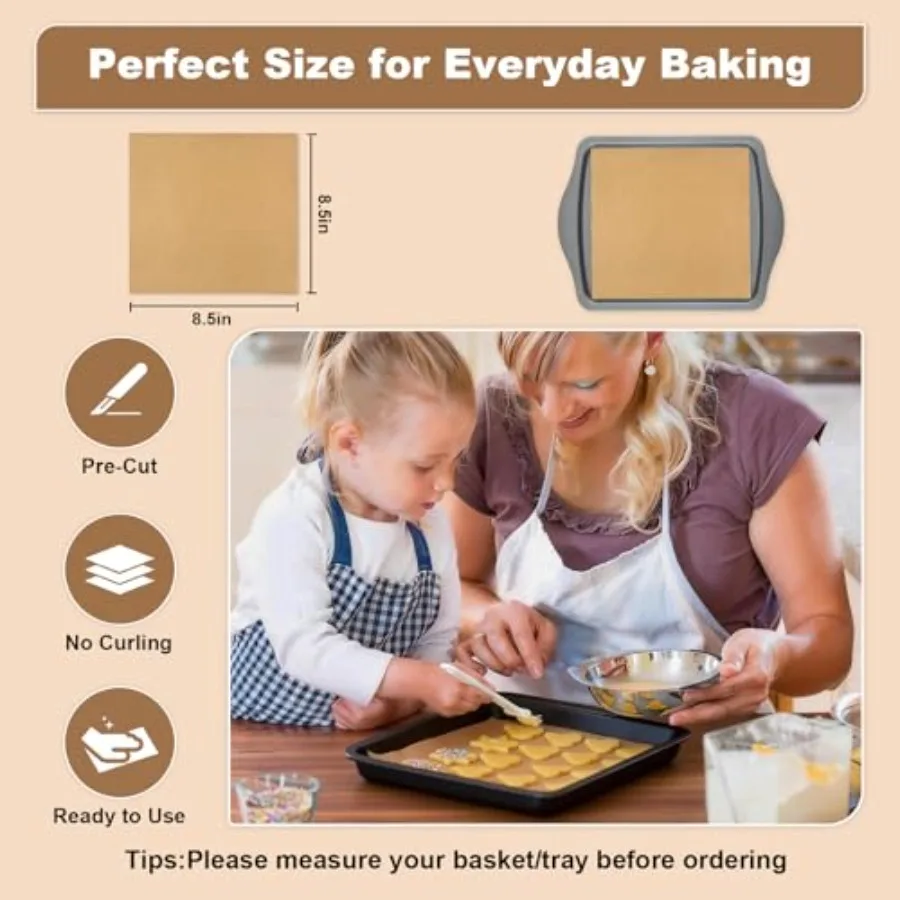 Parchment Paper Sheets, 220 Pcs Air Fryer Liners 8.5x8.5 Inch, Baking Paper Sheets, Non-Stick Precut Unbleached Parchment Paper