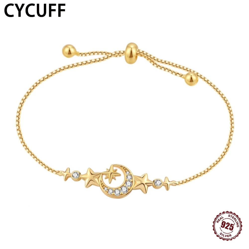 

CYCUFF NEW 925 Sterling Silver Stacked star-Studded Zircon Gold Bracelet Wedding Luxury Bracelets for Women Fashion Jewelry Gift