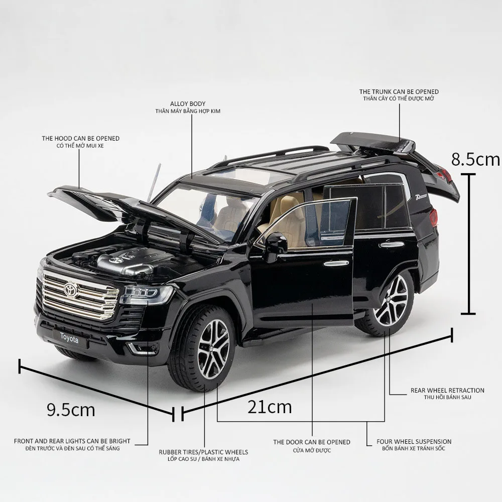 1:24 odlewana zabawka symulacja pojazdu toyoty ziemi Crulser aluminiowy Model samochodu dźwięk i światło metalowe samochód z napędem Pull Back zabawki dla dzieci chłopcy prezent