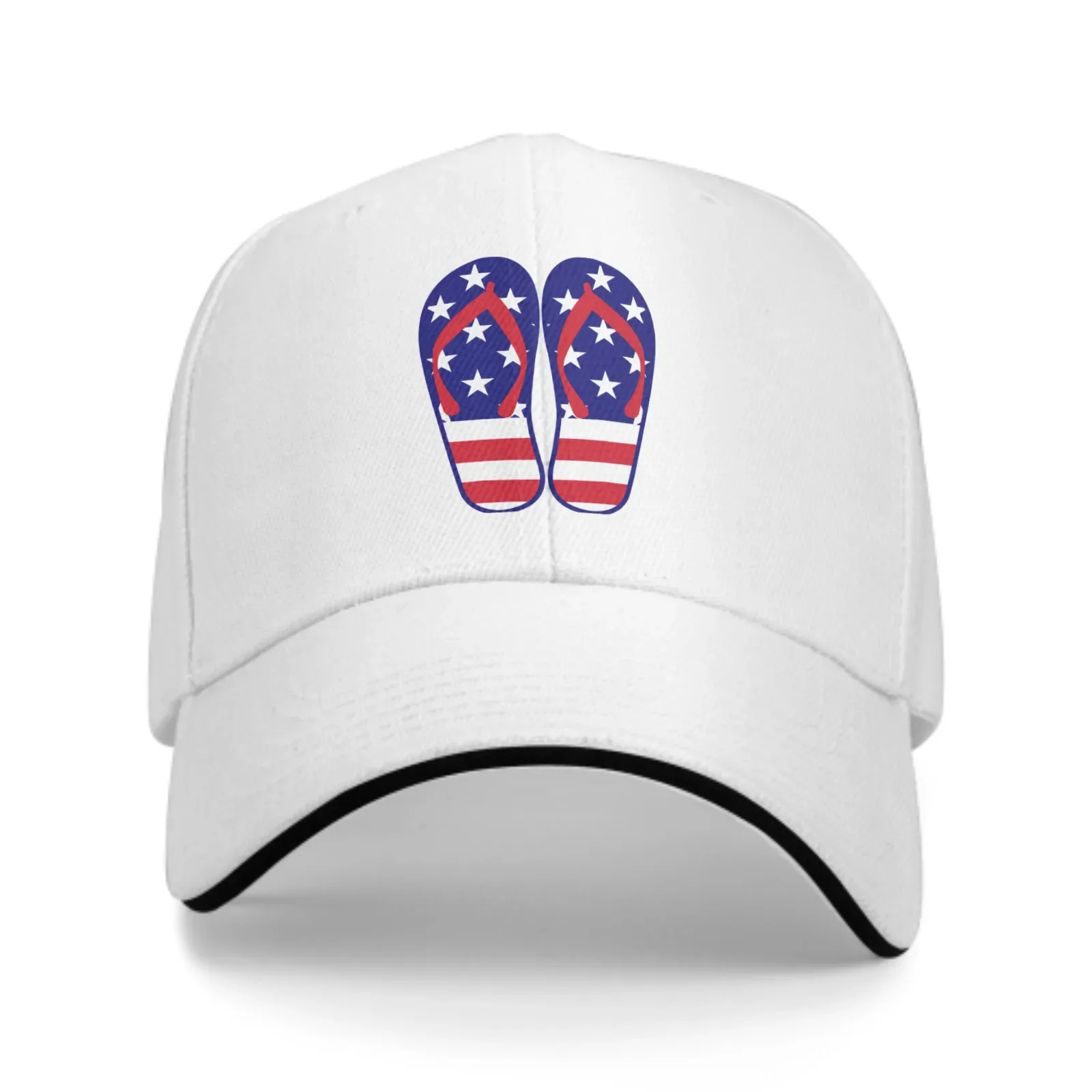 Flip Flop With American Flag Adjustable Women Men Back Closure Caps Washed Sandwich Caps Sports Outdoor Baseball Hat