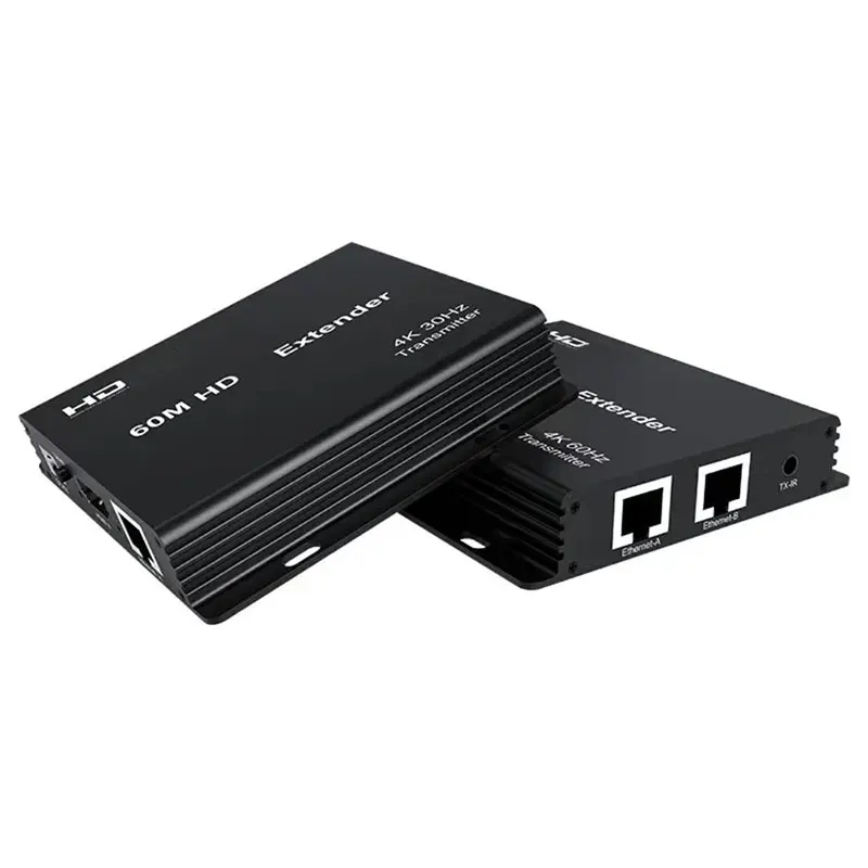 4K 60hz 60M محول منفذ إيثرنت مزدوج عبر كابل Rj45 Cat6 1 إلى 2 HDMI متوافق مع جهاز ريسيفر استقبال وإرسال الفيديو اتصال متتالي