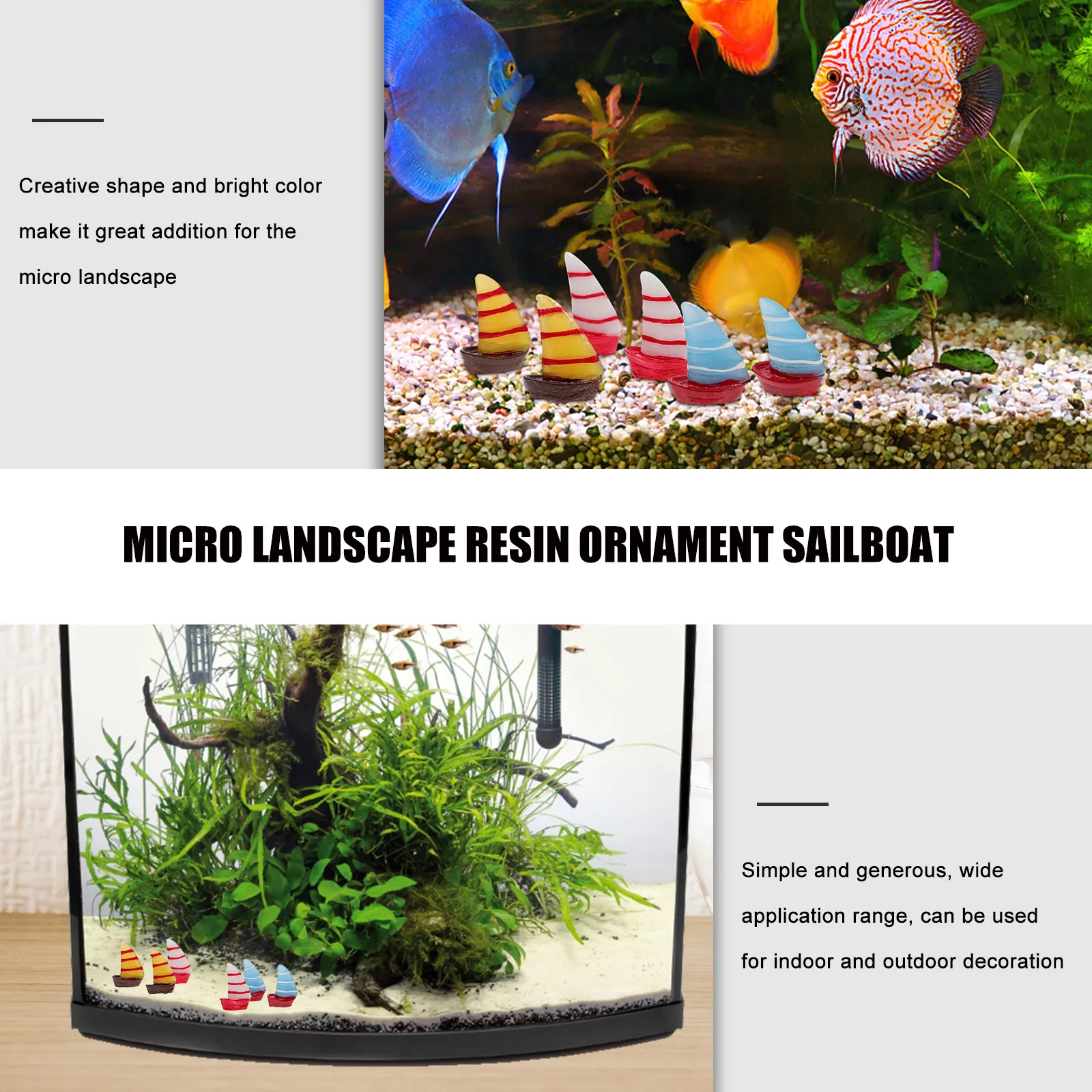 

30Ps Mini Sailboat Decor Realistic Boat Ornament Flat Base Stable Resin Craft for Fish Tank Plant Pot Desktop Landscape Display