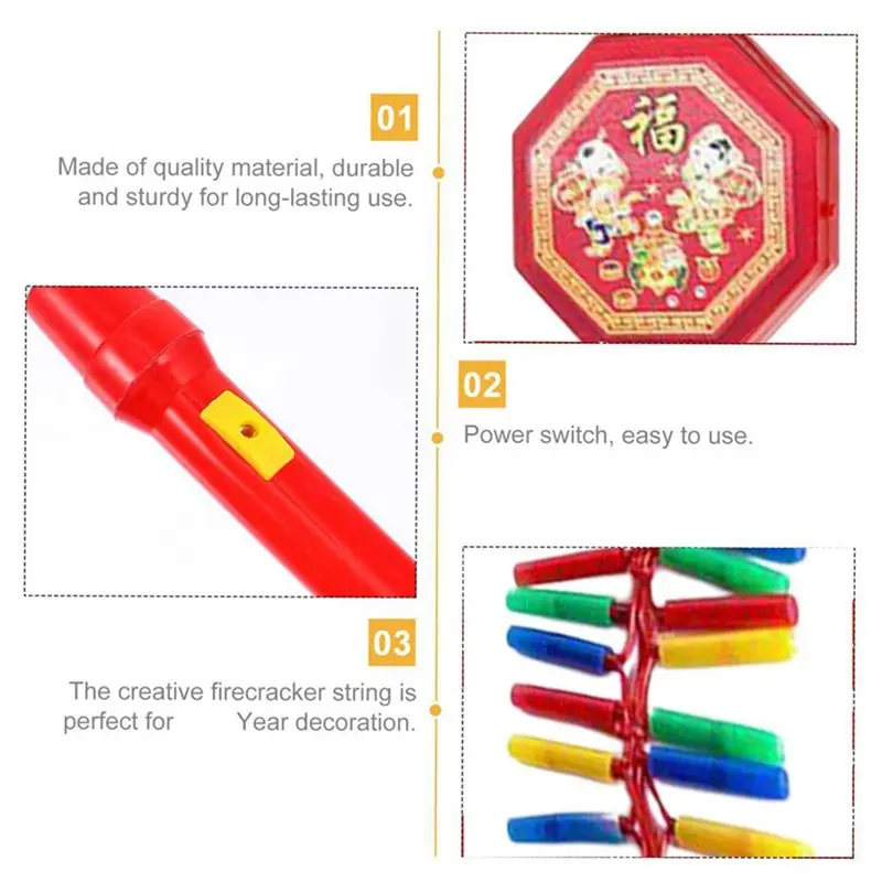 DTA4 Electronic Handheld Firecracker Decoration with Sound for Chinese New Year Oriental Pendant 2 Pack