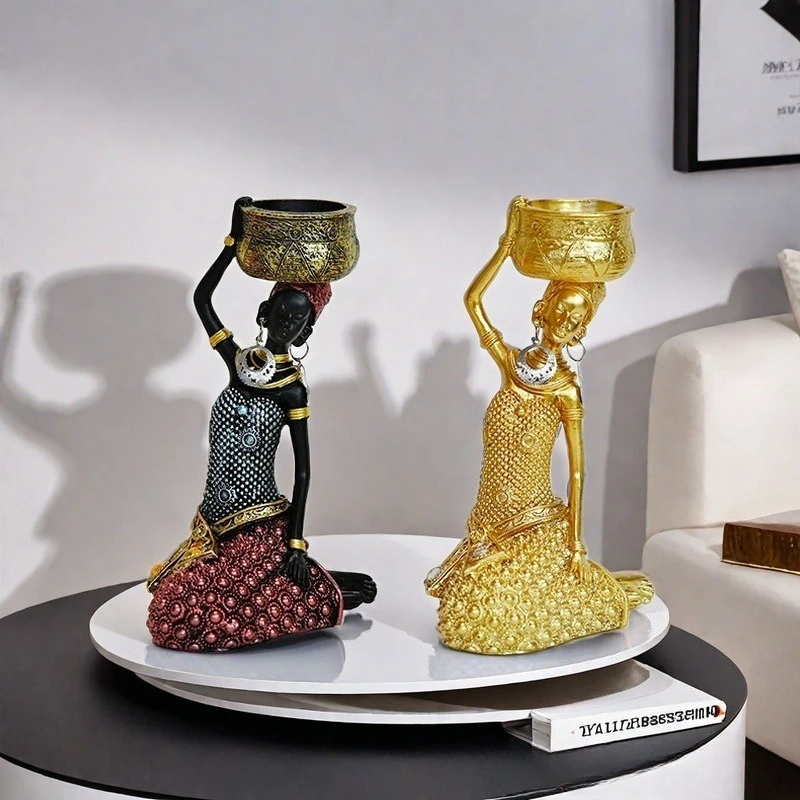 African Women's Statues,Exotic Ladies'Candlesticks,Living Room Decoration,Entrance WineCabinet,Home Furnishings for Black People
