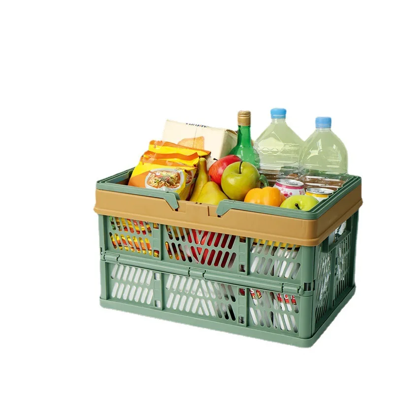 Collapsible Shopping Basket Large Portable Handheld Ins Style Foldable Picnic Basket for Outdoor Travel Grocery