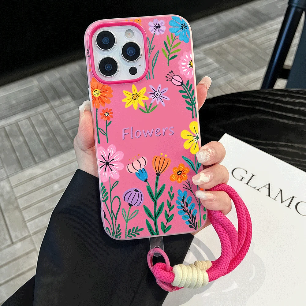 Matte Multicolor Flower Phone Case For Redmi Note 14 13 12 10 11 Pro Plus 5G 4G 14C 15C 13C Bumper Soft Jelly With Lanyard Cover - view 5
