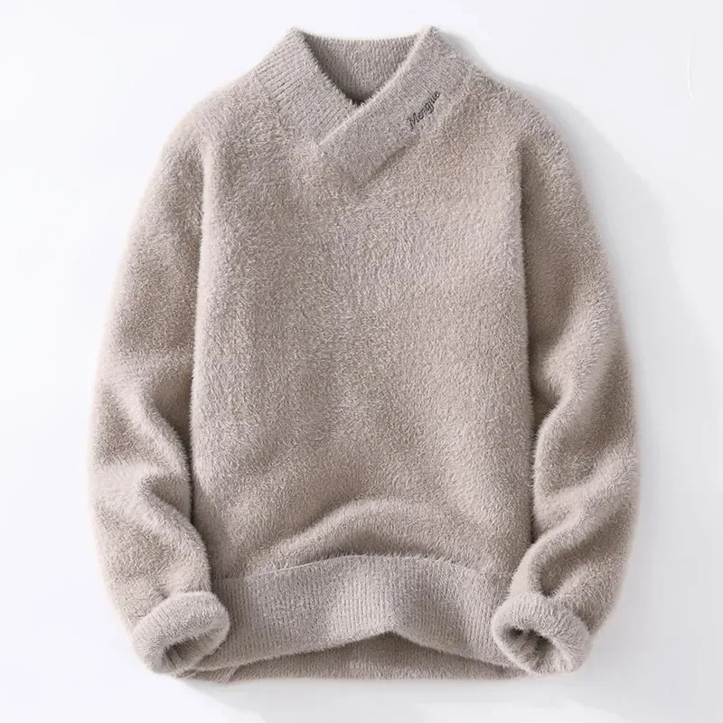 Men\'s V-neck Cashmere Sweater, Knitted Sweater, Soft and Warm, Fashionable, Solid Color, Winter, 2024